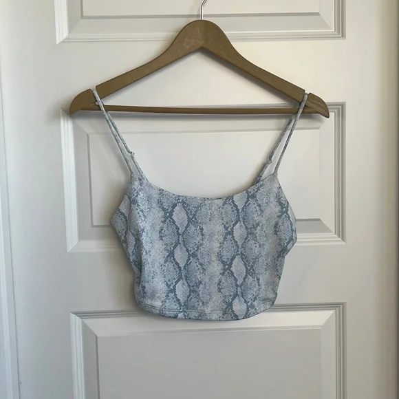 light blue snake skin cropped tank top, Forever 21, medium